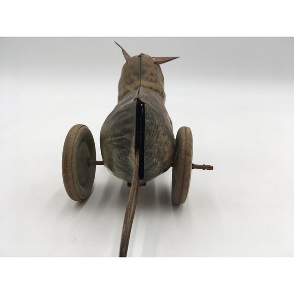 Antique Tin Wind-Up Cat Toy with Wood Ball Pull Toy Hand Painted - Picture 9 of 10